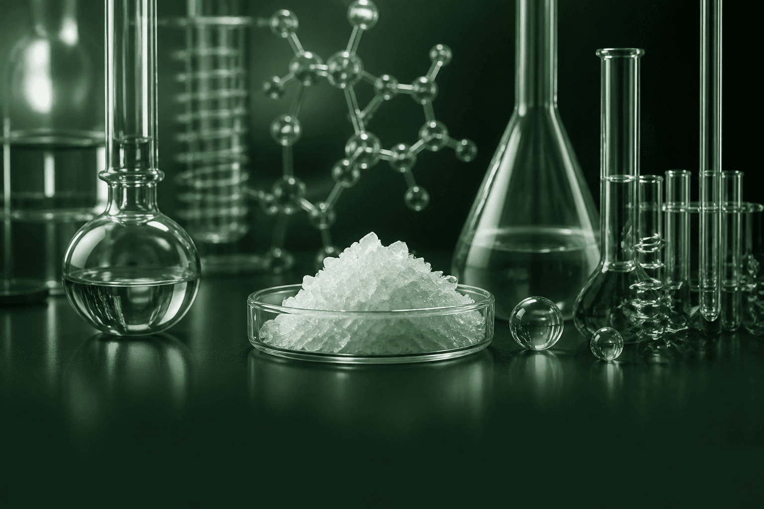White advanced active ingredient with premium scientific glassware