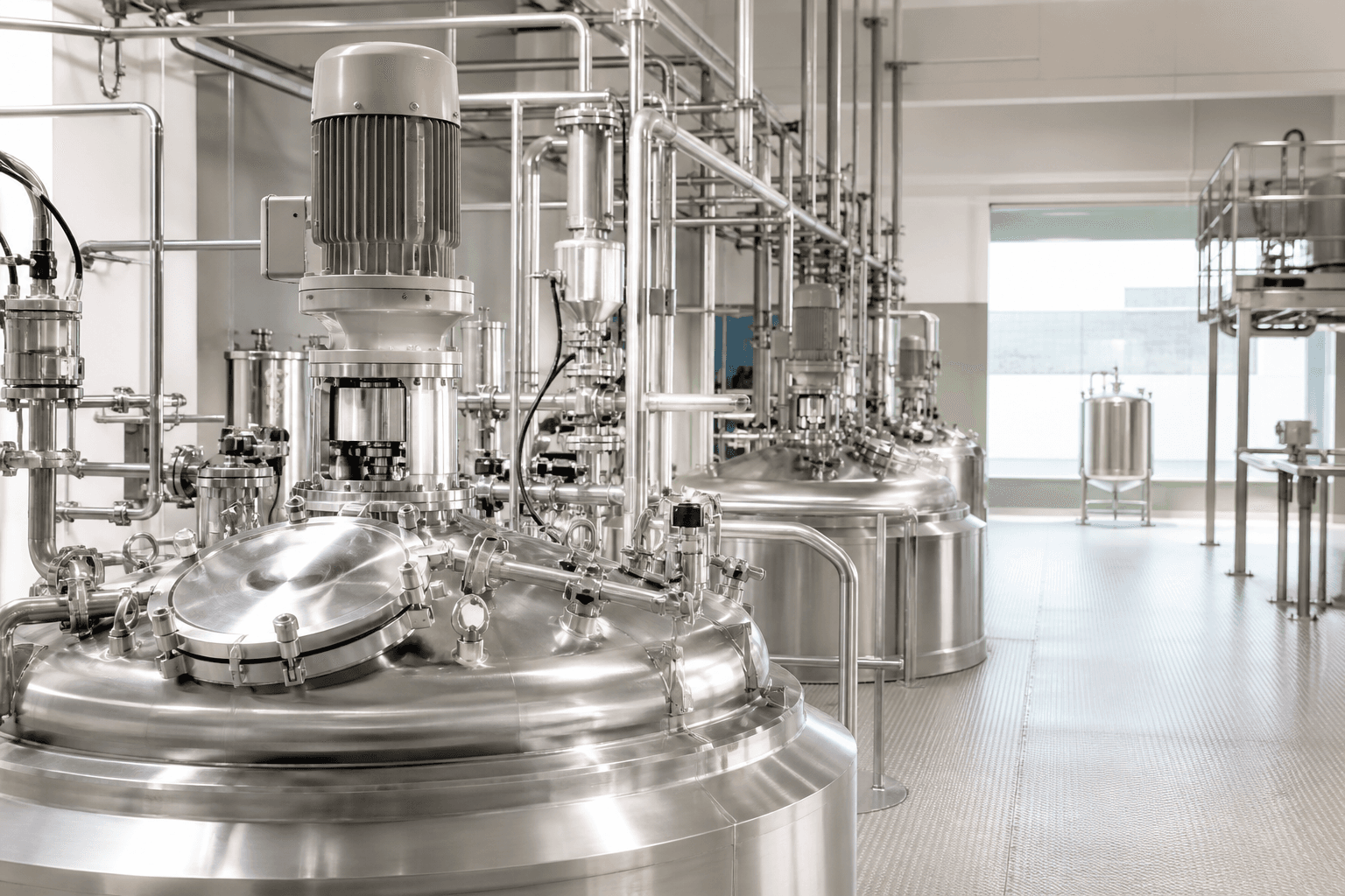Clean stainless-steel processing equipment in a generic supply environment